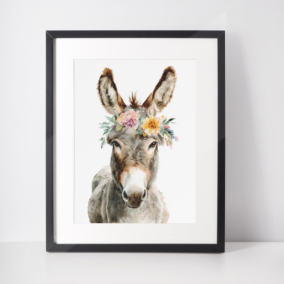 Watercolor Donkey Wall Art Print, Unframed - Charming Farmhouse Decor - Picture 2 of 6